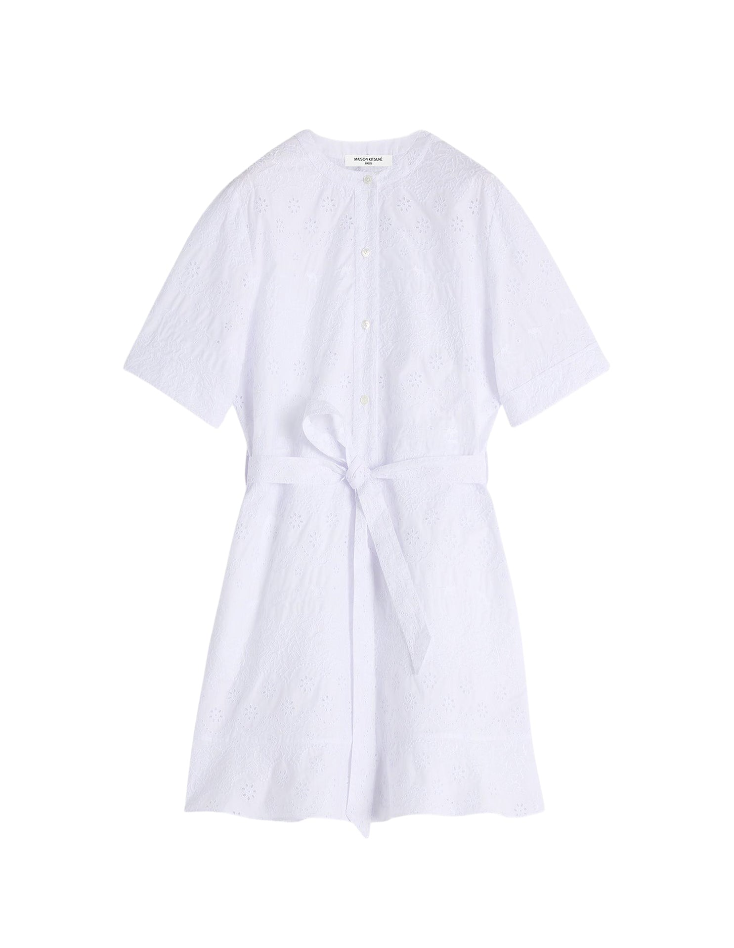 Short gored dress with broderie anglaise - White