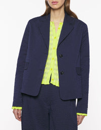 Blazer coupe ajustée seersucker rayé - Navy