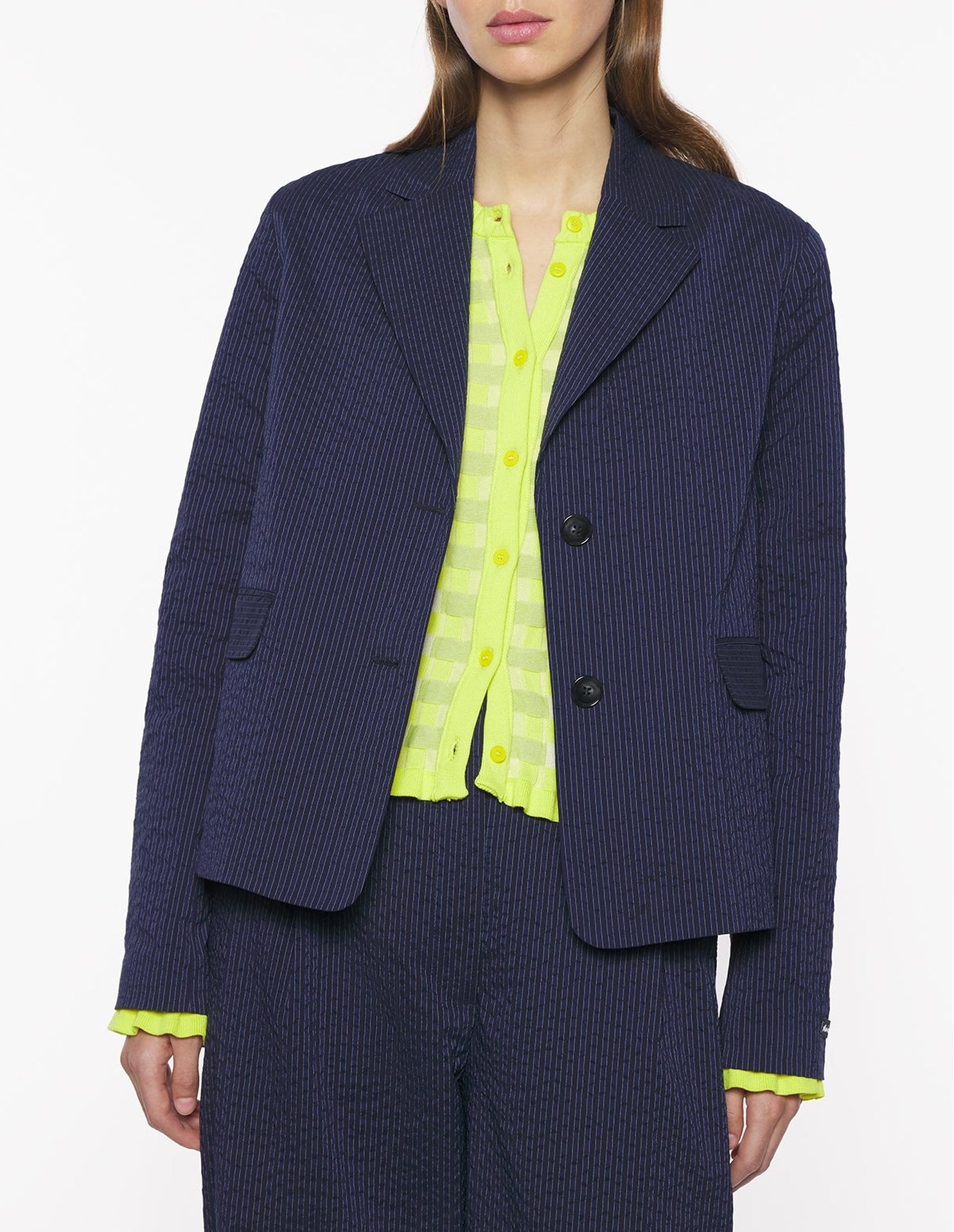 Blazer coupe ajustée seersucker rayé - Navy