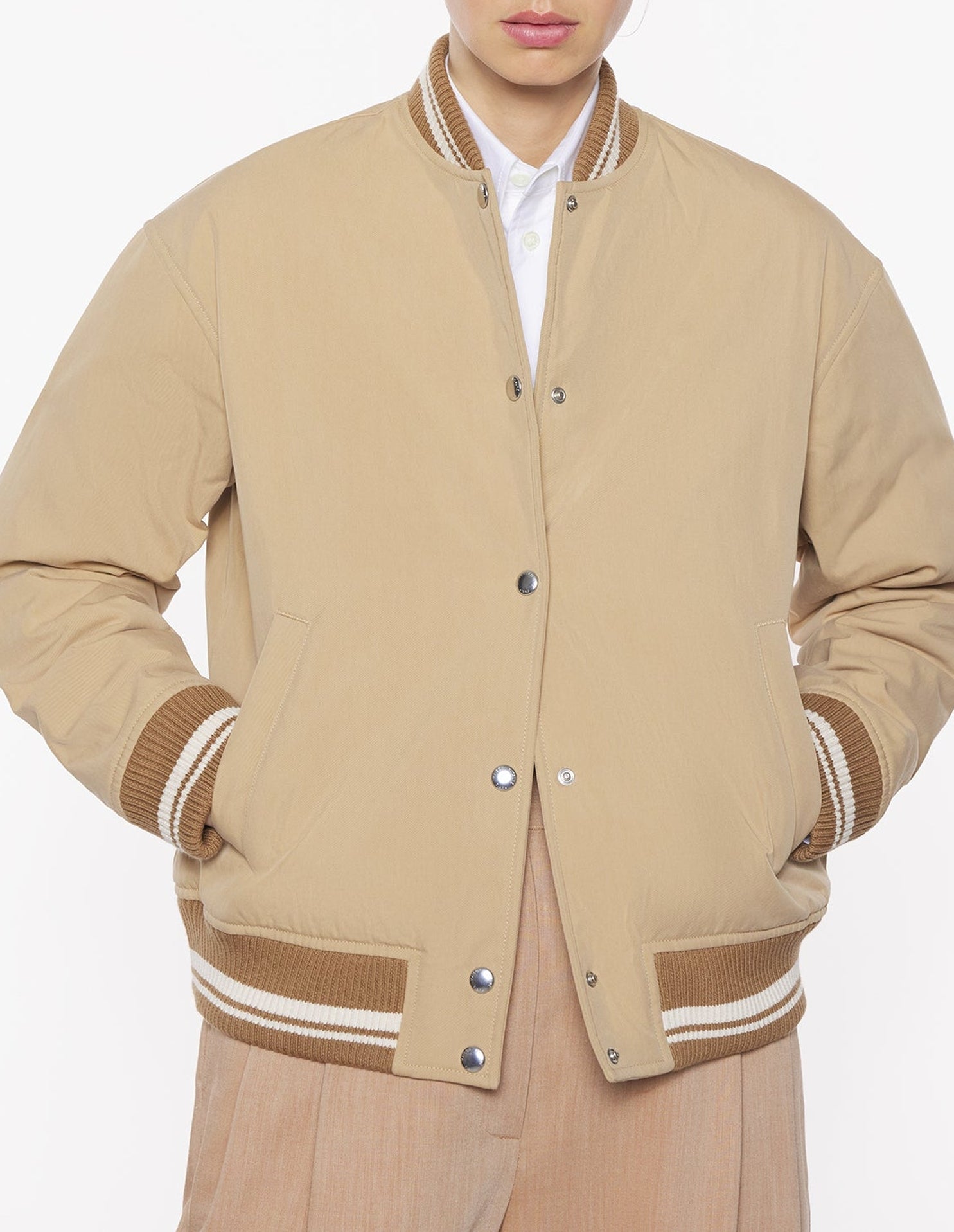 Teddy jacket with embroidered patch - Tannin