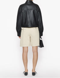 Short zipped leather jacket - Black