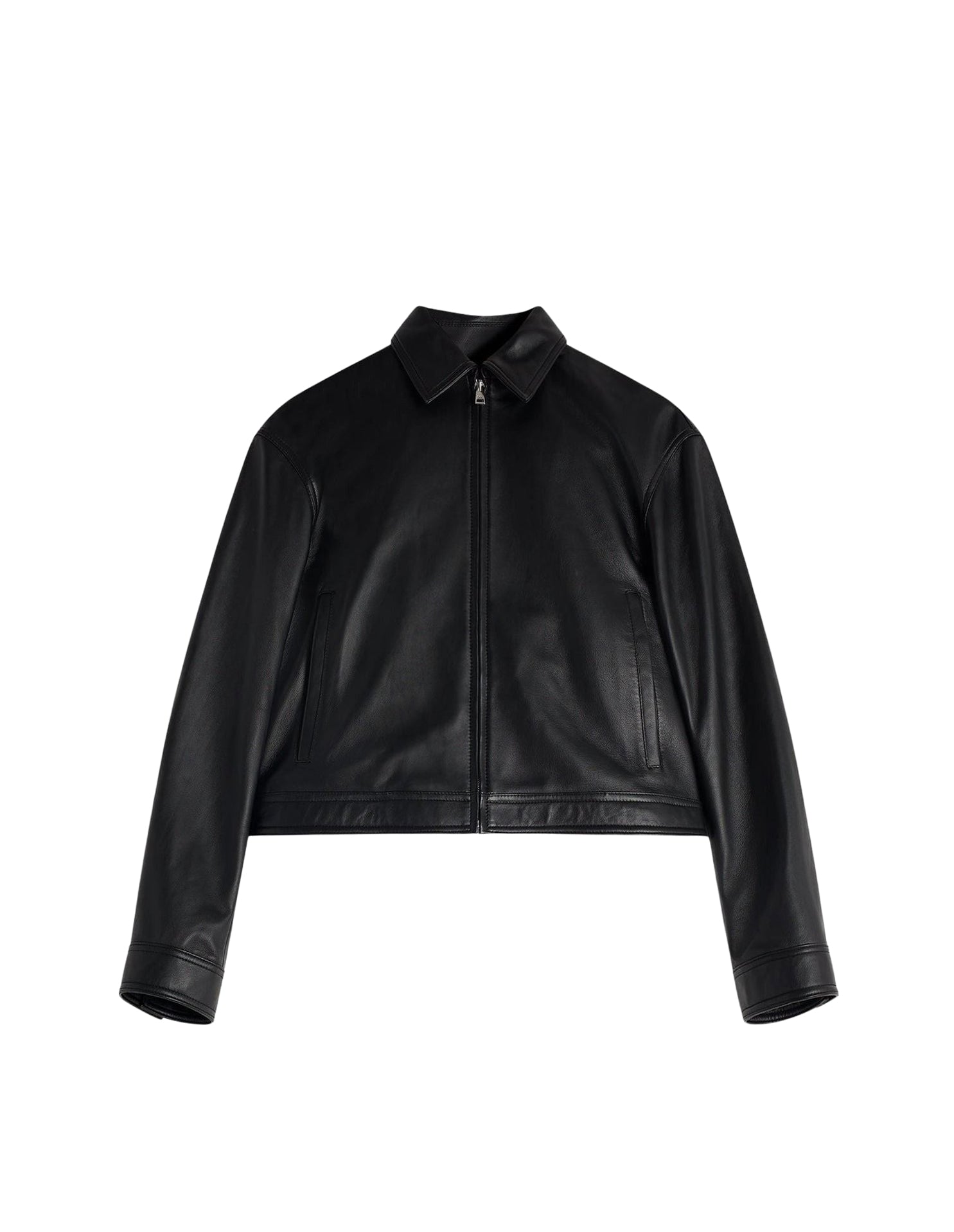 Short zipped leather jacket - Black