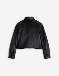 Short zipped leather jacket - Black