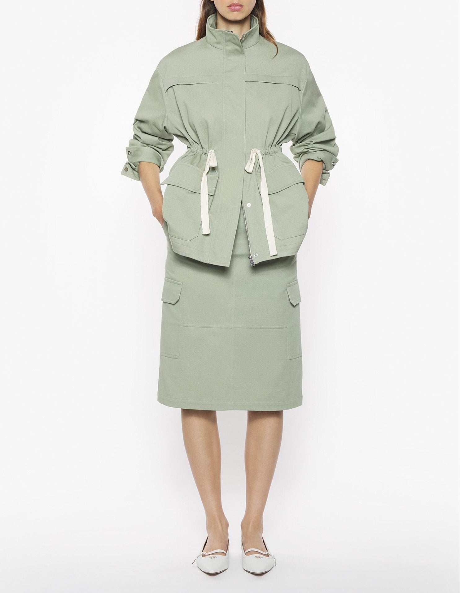 Safari short parka with drawstring - Court Green