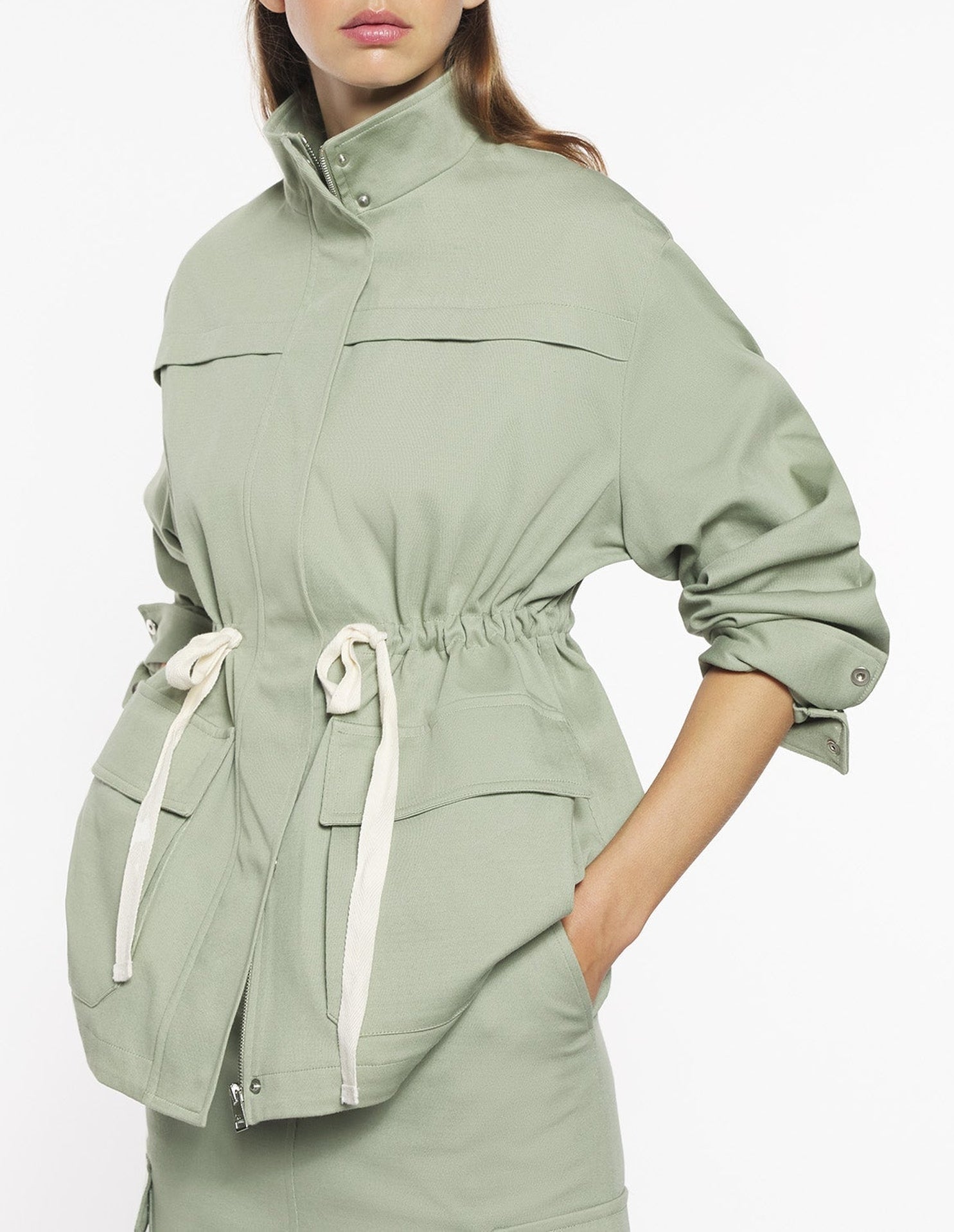 Safari short parka with drawstring - Court Green