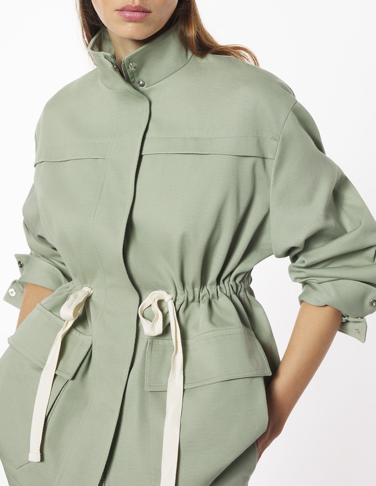 Safari short parka with drawstring - Court Green