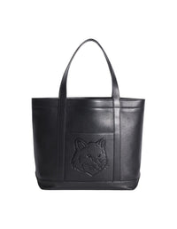 Fox head medium leather tote bag - Black