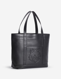 Fox head medium leather tote bag - Black