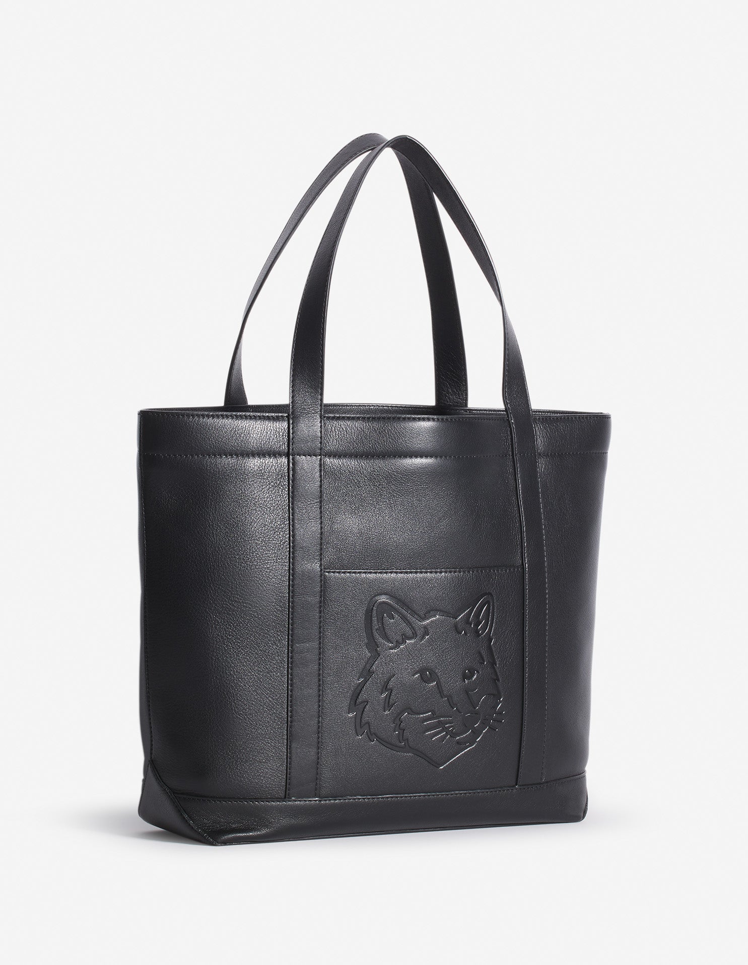 Fox head medium leather tote bag - Black
