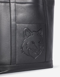 Fox head medium leather tote bag - Black