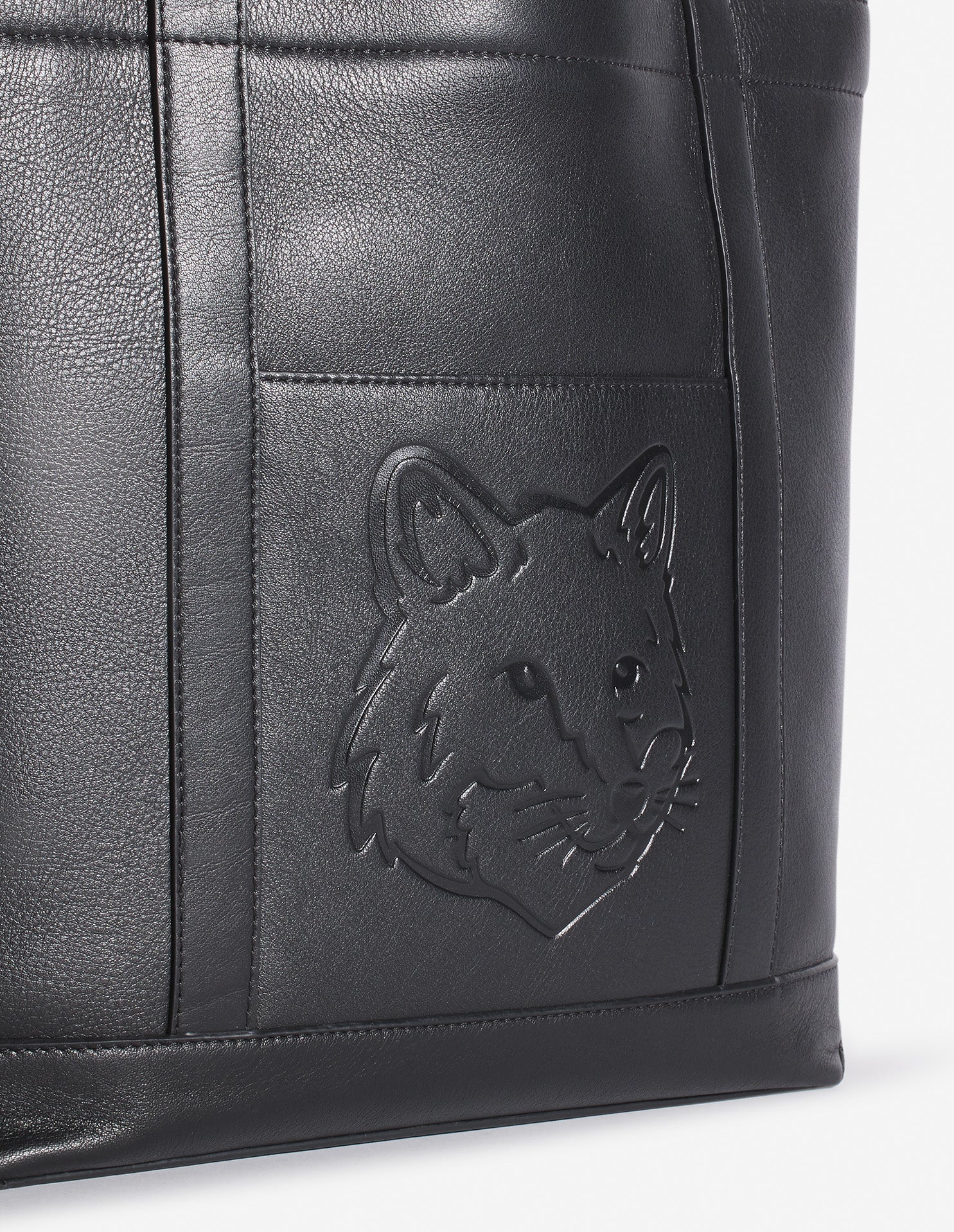 Fox head medium leather tote bag - Black