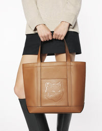 Fox head medium leather tote bag - Brown