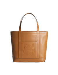 Fox head medium leather tote bag - Brown