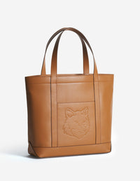 Fox head medium leather tote bag - Brown