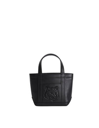 Fox head mini leather tote bag - Black