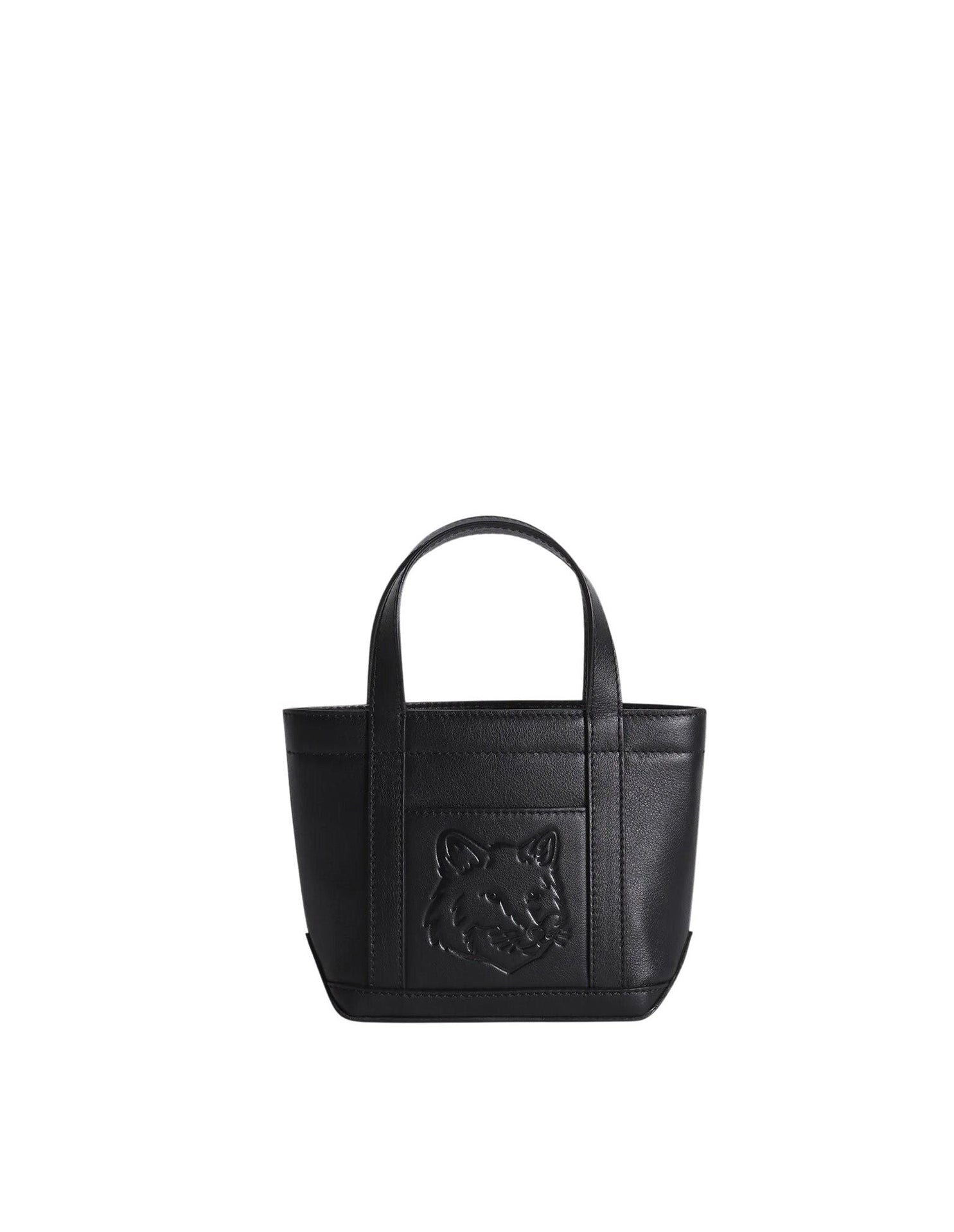 Fox head mini leather tote bag - Black