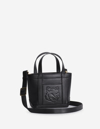Fox head mini leather tote bag - Black