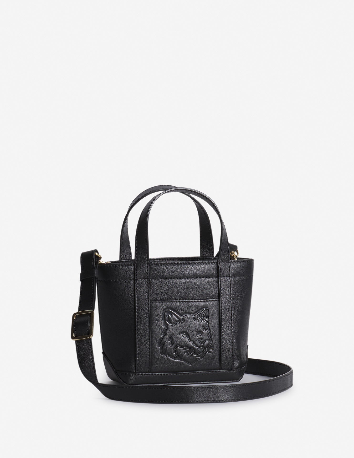 Fox head mini leather tote bag - Black