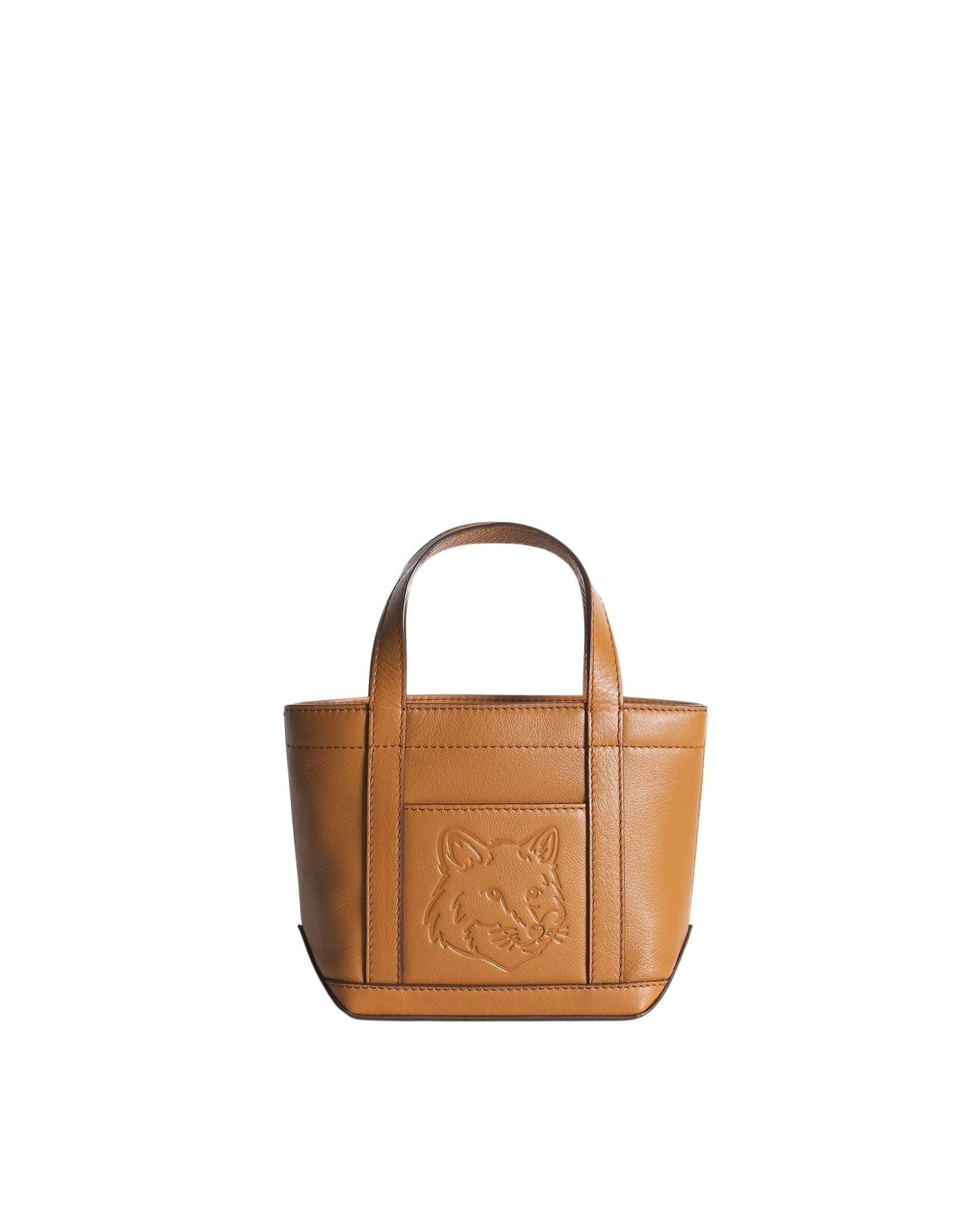 Fox head leather mini shopping bag - Brown