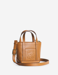 Fox head leather mini shopping bag - Brown