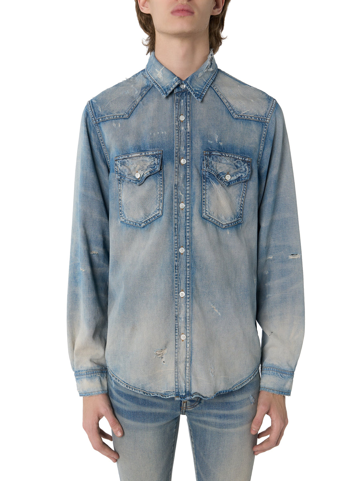 CAMO APPLIQUE DENIM SHIRT