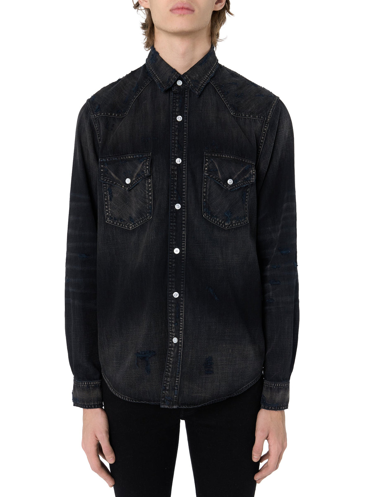 CAMO APPLIQUE DENIM SHIRT