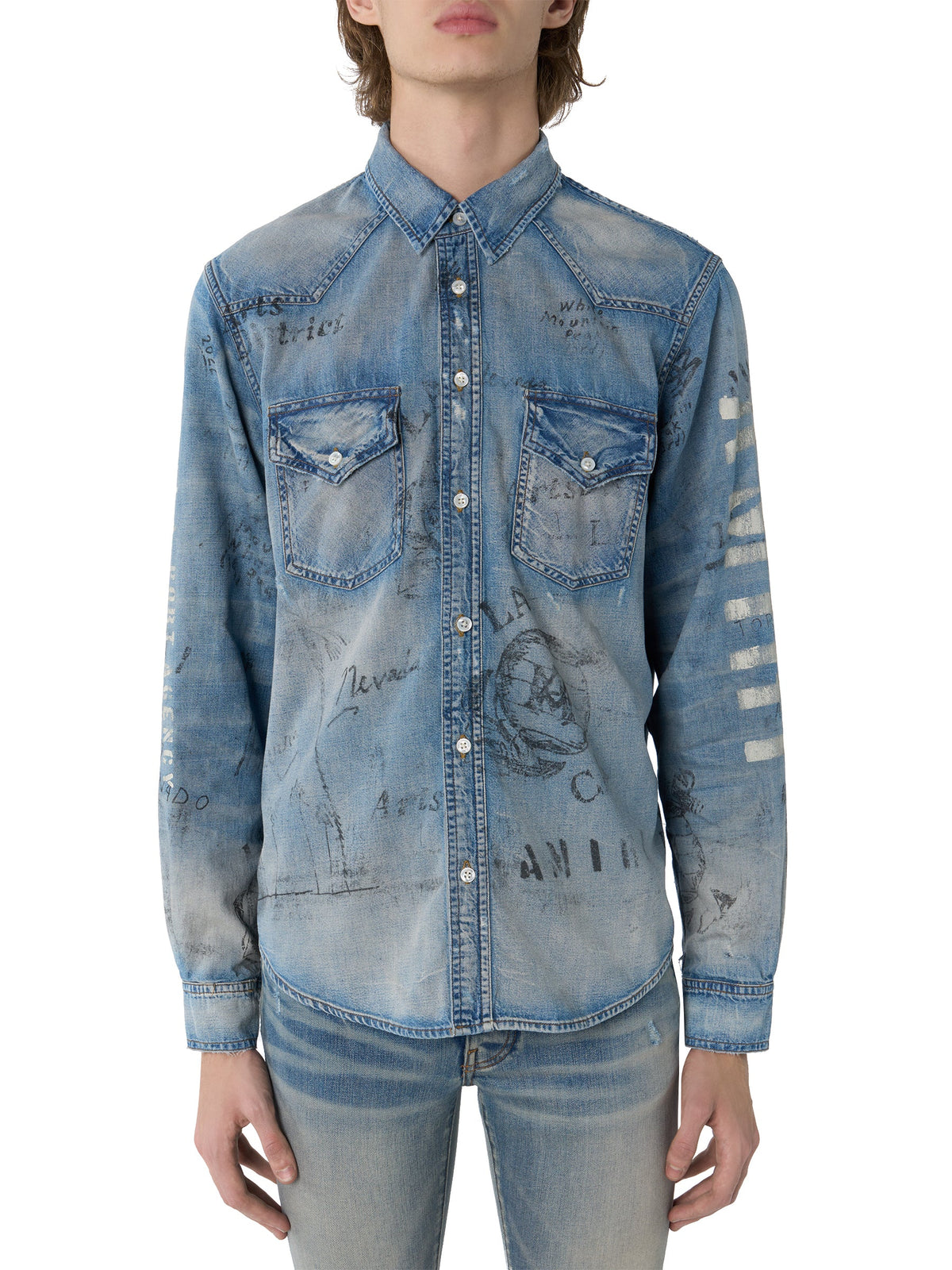 MILITARY STENCIL DENIM SHIRT