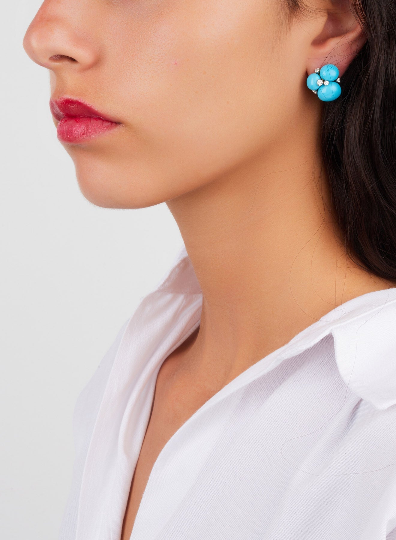 Boucles d'oreilles Capri en Or blanc et rose 18K et Diamant & Turquoise