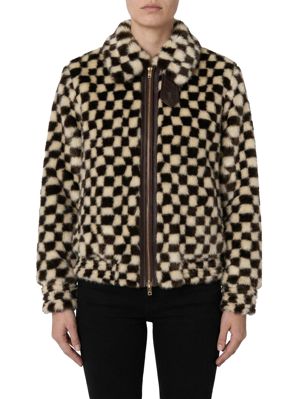 CHECKERED FAUX FUR BLOUSON