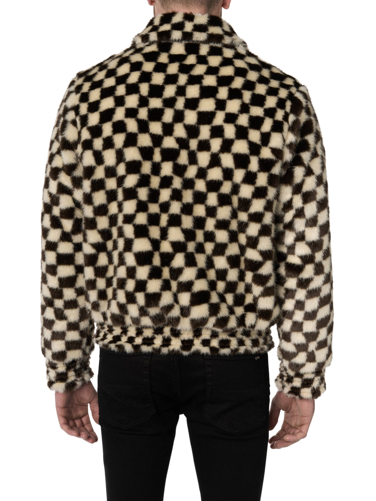 CHECKERED FAUX FUR BLOUSON