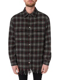 PLAID FRINGE PADDED OVERSHIRT