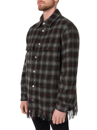 PLAID FRINGE PADDED OVERSHIRT