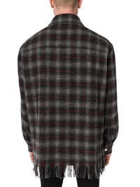 PLAID FRINGE PADDED OVERSHIRT