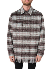 PLAID FRINGE PADDED OVERSHIRT