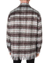 PLAID FRINGE PADDED OVERSHIRT