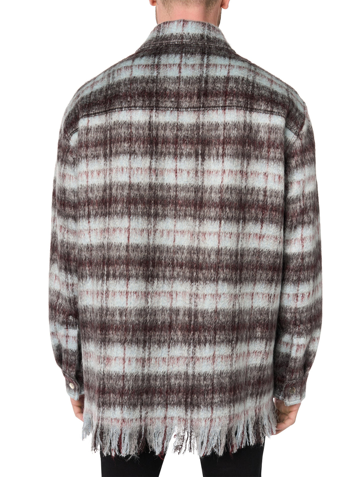 PLAID FRINGE PADDED OVERSHIRT