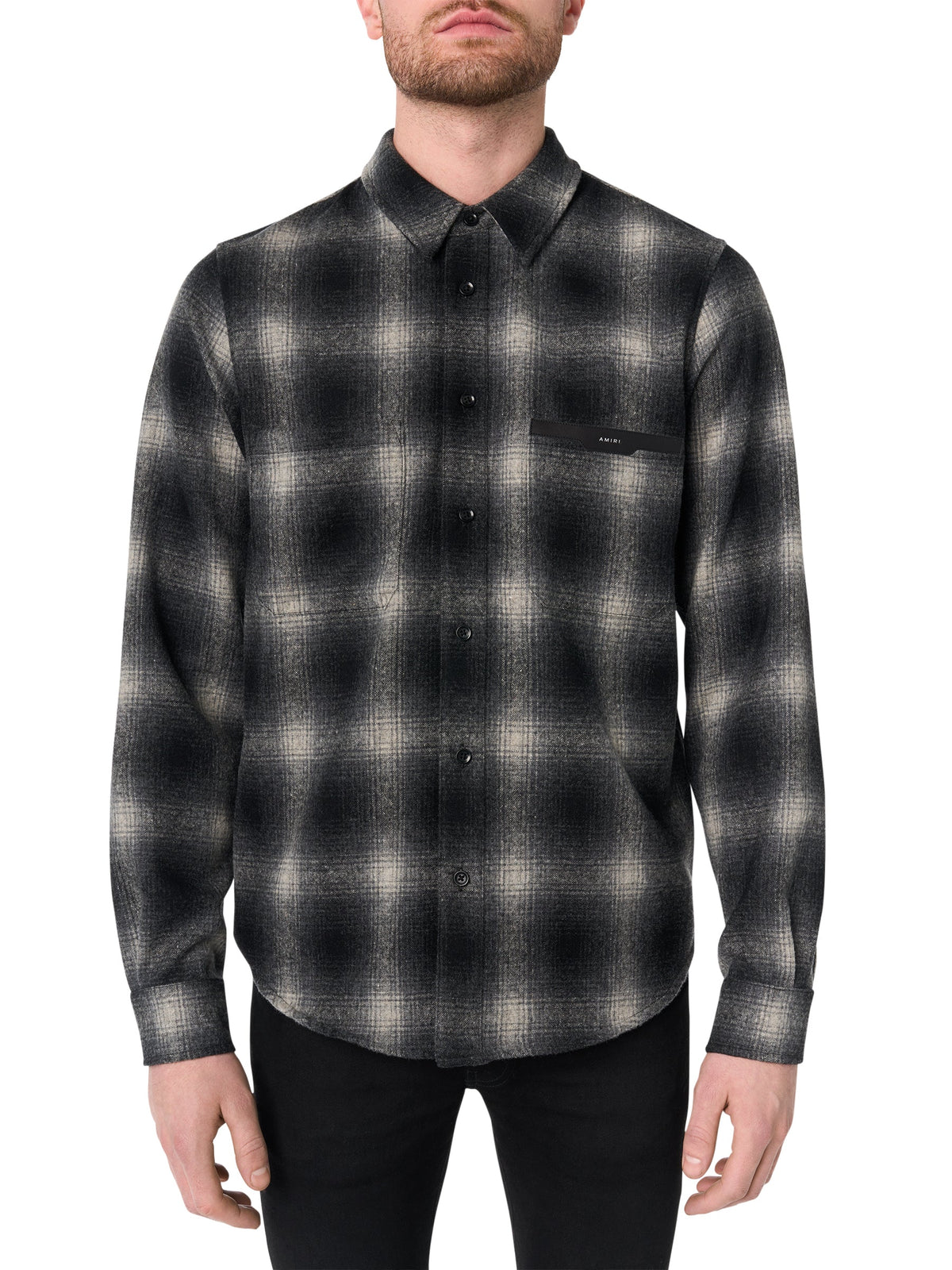 AMIRI LEATHER APPLIQUE SHIRT