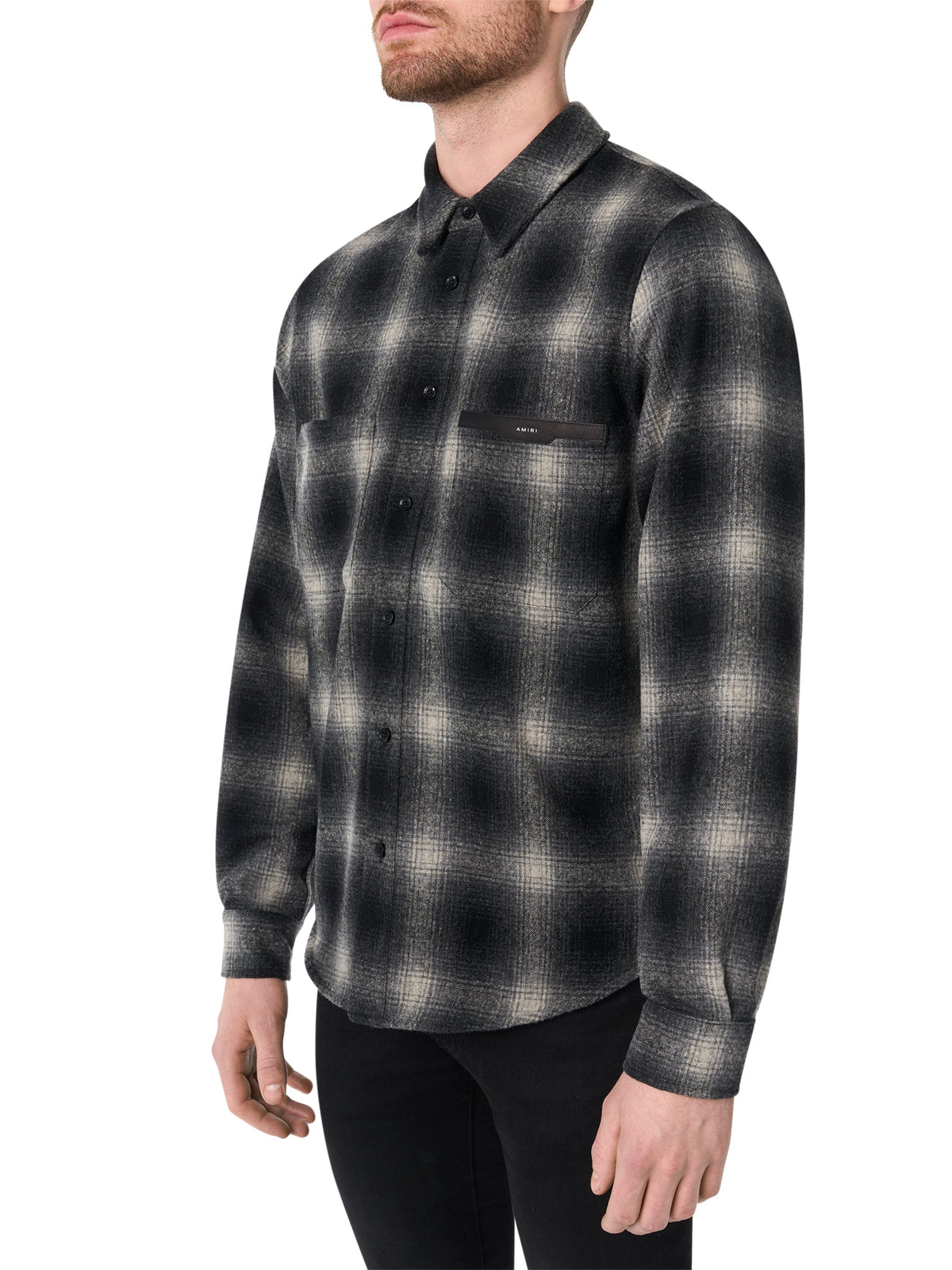 AMIRI LEATHER APPLIQUE SHIRT