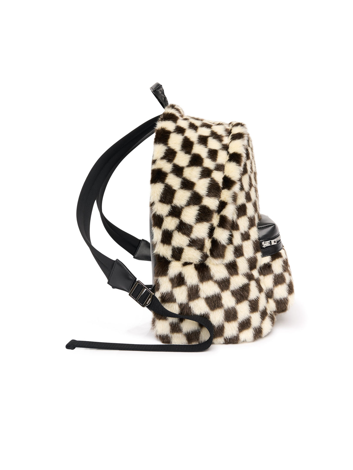 FAUX FUR CHECKERED BACKPACK