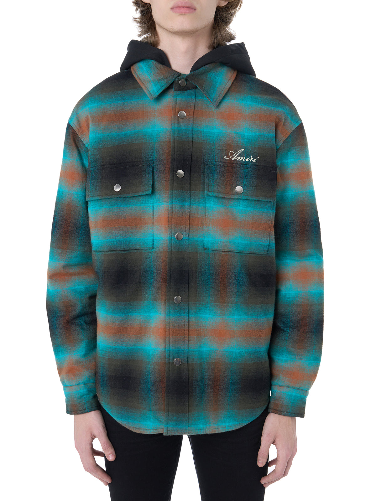 PLAID HOODED PADDED OVERSHIRT