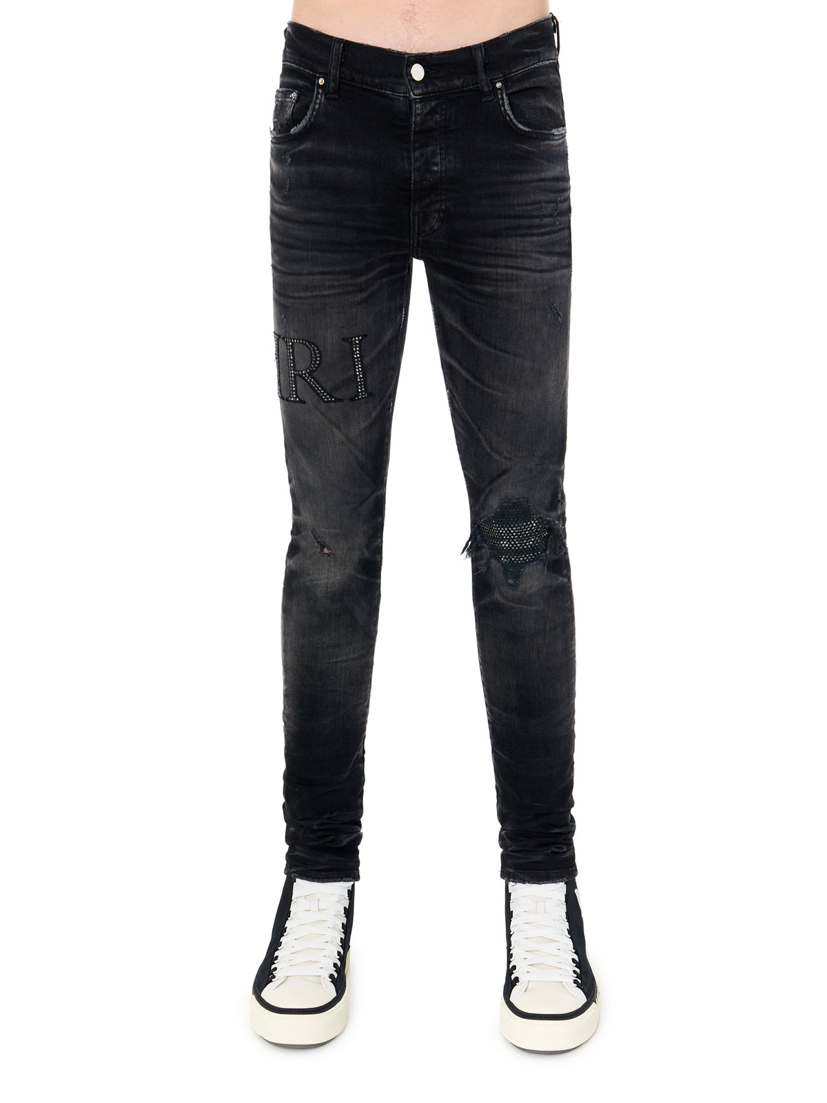 CRYSTAL EMBELLISHED LOGO JEAN