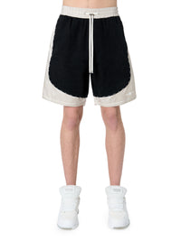 SATIN/DENIM COLOR BLOCK SHORT