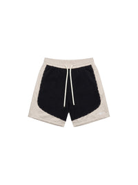 Short en satin et denim à blocs de couleurs - Black