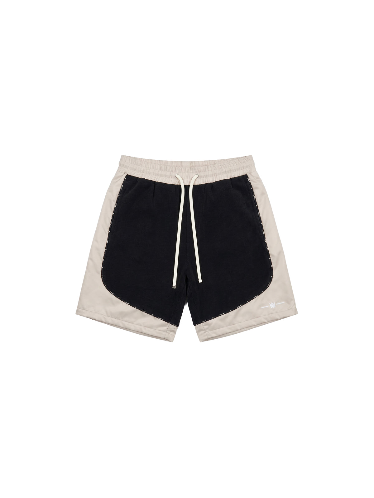 Short en satin et denim à blocs de couleurs - Black