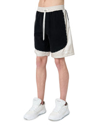 SATIN/DENIM COLOR BLOCK SHORT
