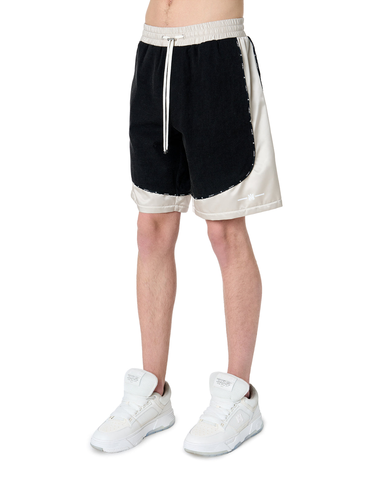 SATIN/DENIM COLOR BLOCK SHORT