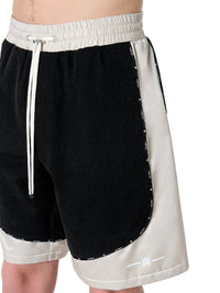SATIN/DENIM COLOR BLOCK SHORT