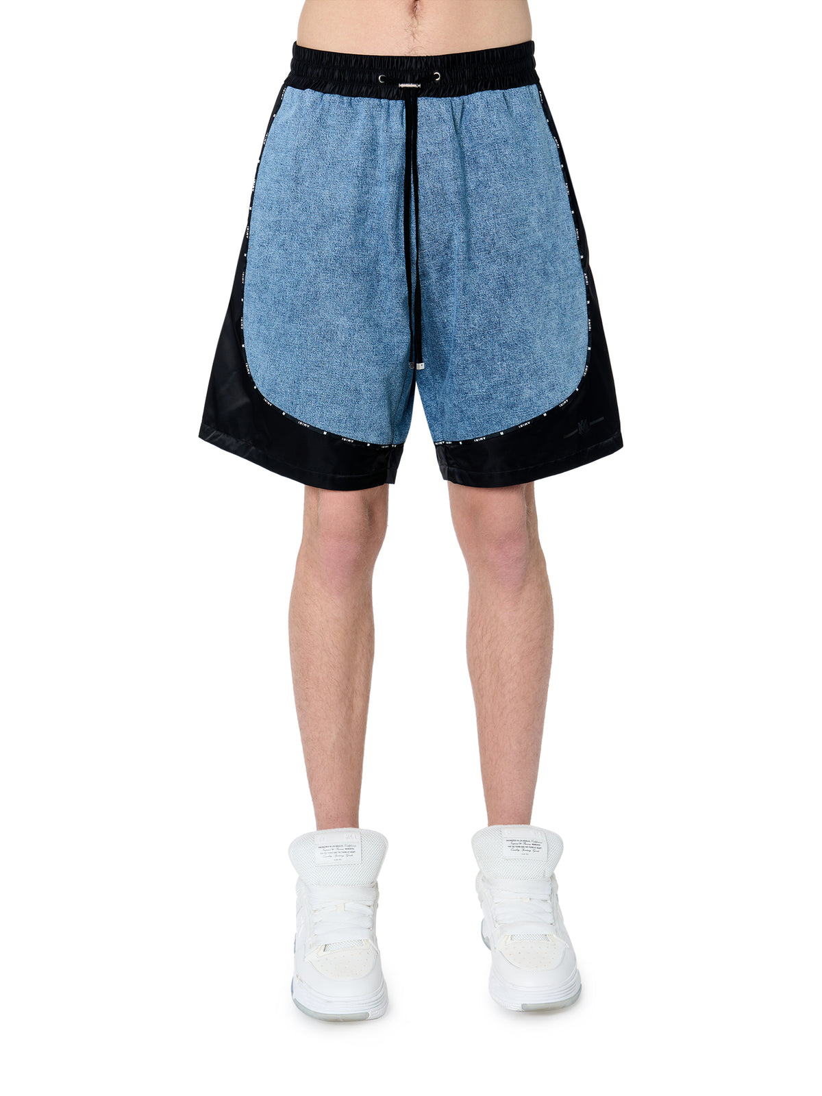SATIN/DENIM COLOR BLOCK SHORT