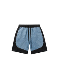 SATIN/DENIM COLOR BLOCK SHORT