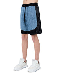 SATIN/DENIM COLOR BLOCK SHORT